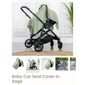 Comfy Cubs Baby Car Seat Cover - Sage; Breathable Bamboo Rayon & Muslin Cotton